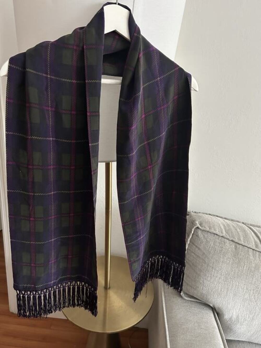 Dana Buchman Plaid Silk Fringes Scarf Vintage Preppy Whimsigoth